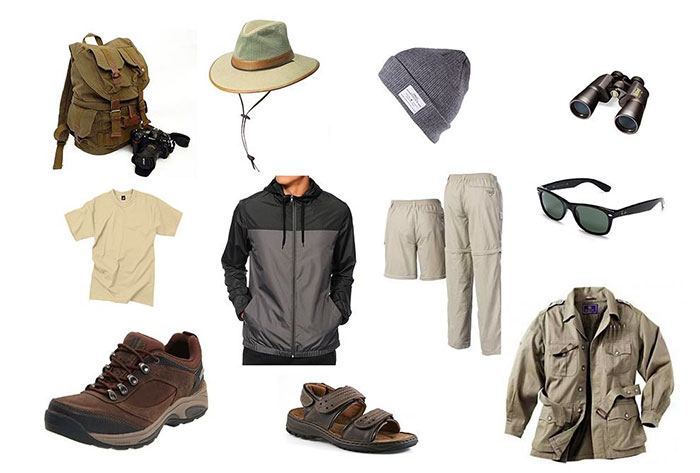 Safari clothing laid out showing correct neutral khaki tones for bush travel